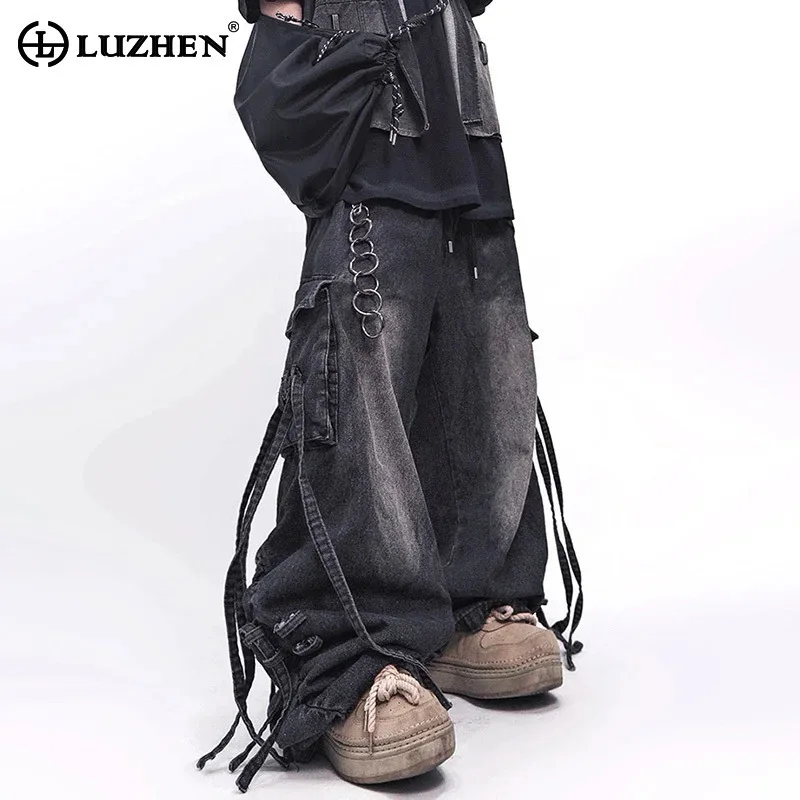 LUZHEN Fashion Ribbon Decorate Elastic Waist Baggy Wide Leg Denim Pants Men's High Street 2025 New Gradient Washed Jeans JY2872 
LUZHEN Fashion Ribbon Decorate Elastic Waist Baggy Wide Leg Denim Pants Men's High Street 2025 New Gradient Washed Jeans JY2872