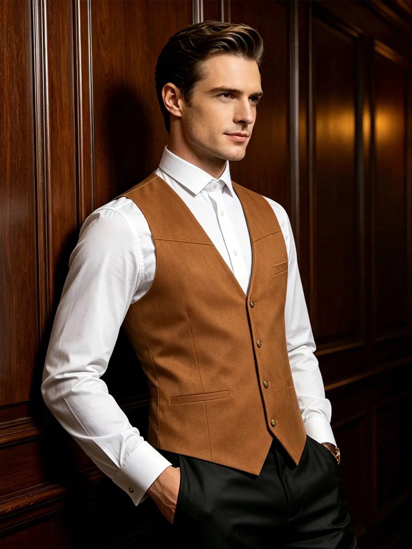 Retro Casual V-neck Vest Suede-like Texture Waistcoat for Men's Stylish Outfits
Retro Casual V-neck Vest Suede-like Texture Waistcoat for Men's Stylish Outfits