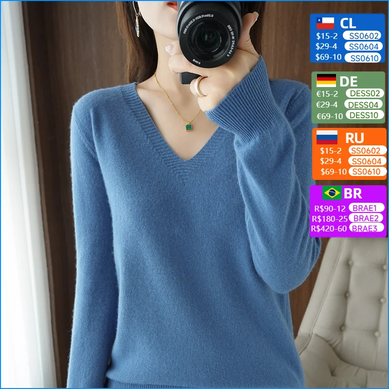 Autumn Winter New Wool Sweater Woman V-Neck Solid Color Pullover Lace collar Casual Knitted Tops Female Bottoming Sweater
Autumn Winter New Wool Sweater Woman V-Neck Solid Color Pullover Lace collar Casual Knitted Tops Female Bottoming Sweater