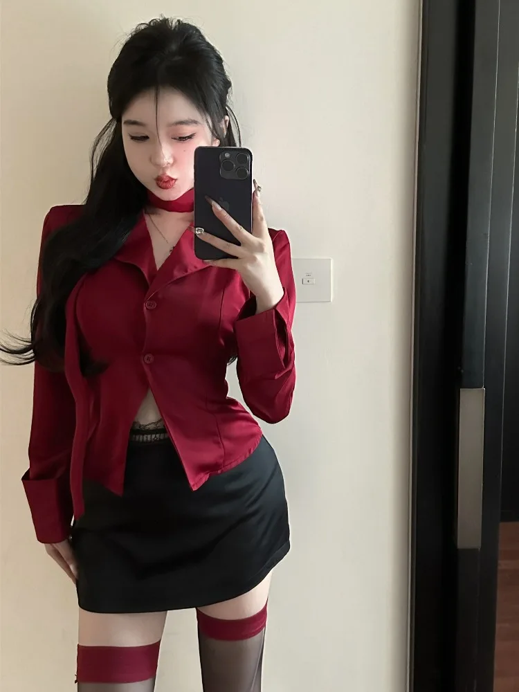 Sexy Red Satin Shirt And High Waist Bodycon Skirt Set Women's Slim Fit Short Skirt Two Piece Suit Breathable Polyester Casual...
Sexy Red Satin Shirt And High Waist Bodycon Skirt Set Women's Slim Fit Short Skirt Two Piece Suit Breathable Polyester Casual...