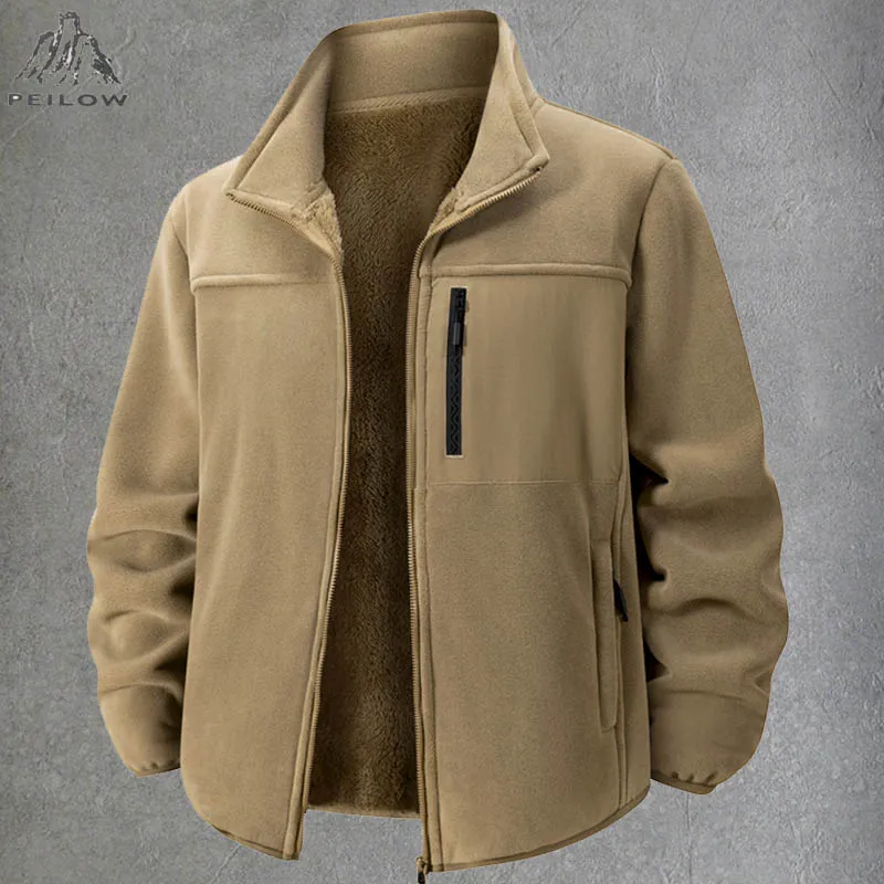 Зимняя охотничья флисовая куртка мужская теплая уличная утолщенная шерстяная куртка с несколькими карманами повседневное спортивное походное пальто на молнии мужское