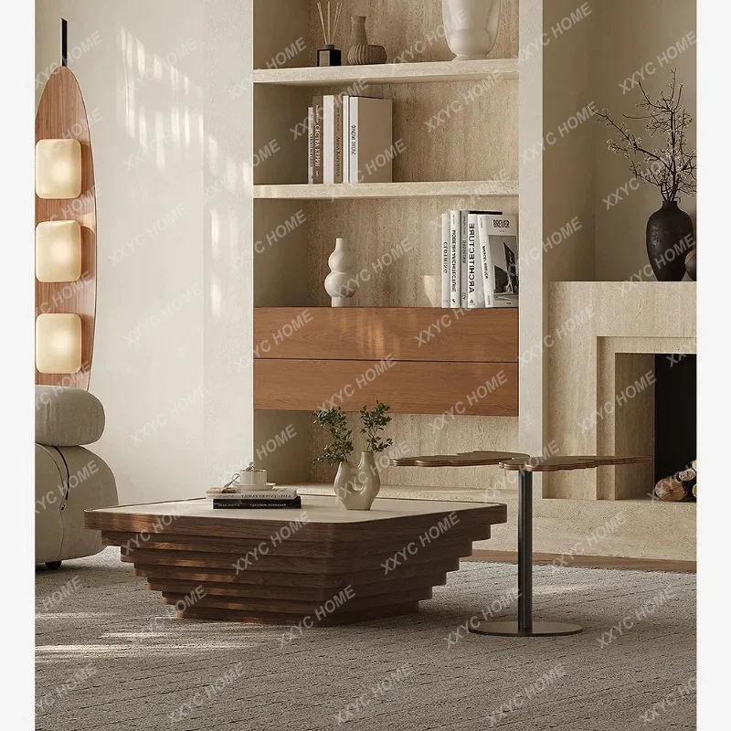 Medieval small apartment travertine rock slab coffee table combination square walnut living room coffee table
Medieval small apartment travertine rock slab coffee table combination square walnut living room coffee table