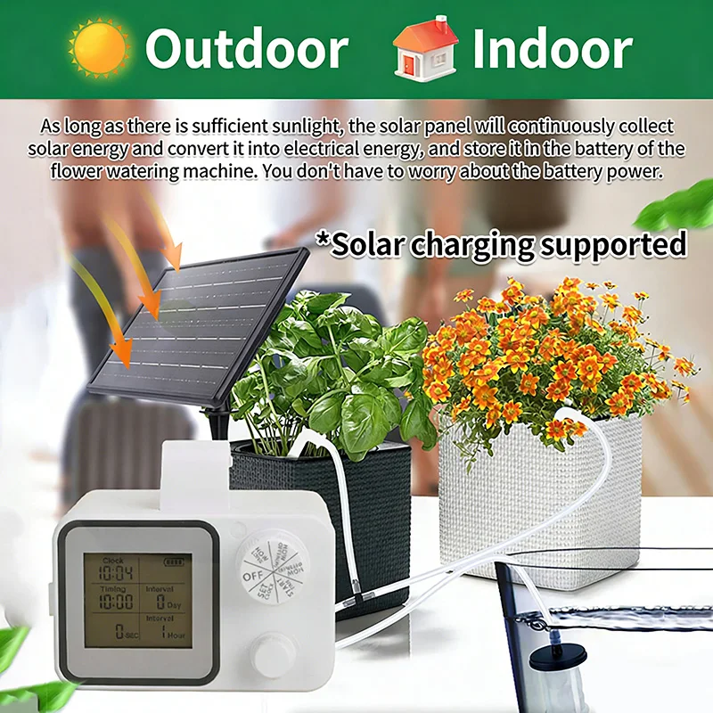 White Irrigation System With Solar Panel Household LCD Screen Automatic Watering Smart System Built-in 3.7V 2000mAh Battery
White Irrigation System With Solar Panel Household LCD Screen Automatic Watering Smart System Built-in 3.7V 2000mAh Battery