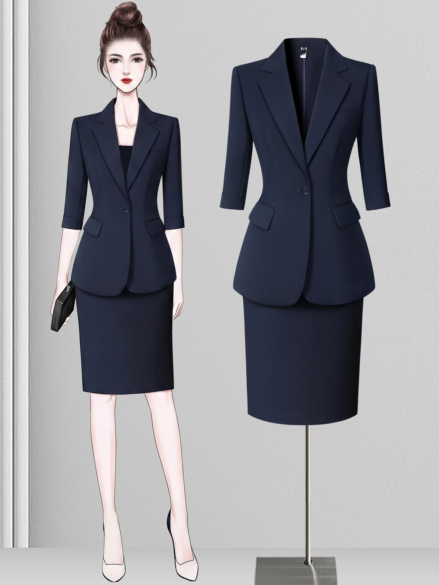 Business Suit Set Women's Summer Thin One Button Commute Interview Professional Formal Korean Style Polyester Blend Skirt
Business Suit Set Women's Summer Thin One Button Commute Interview Professional Formal Korean Style Polyester Blend Skirt