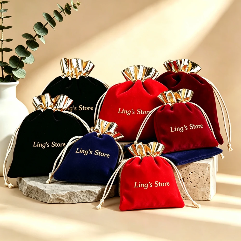 50Pcs Custom Logo Elegant Velvet Jewelry Pouch Soft Flannel Lint-Free Drawstring Sachet for Ring Necklace Watches Gilt-Edge Sack
50Pcs Custom Logo Elegant Velvet Jewelry Pouch Soft Flannel Lint-Free Drawstring Sachet for Ring Necklace Watches Gilt-Edge Sack