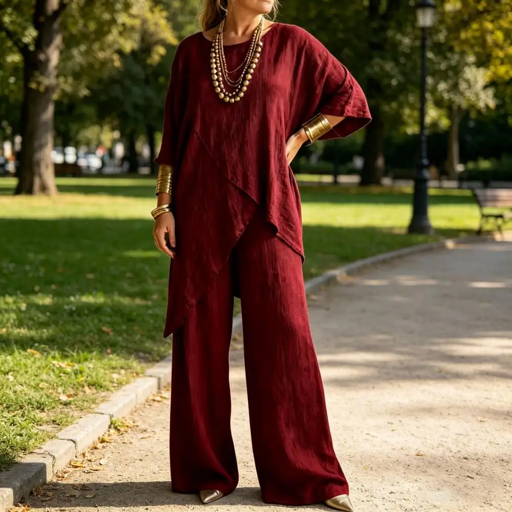 Layered Hem Blouse Women Cotton Linen 2 Piece Set Asymmetrical Hem Crewneck Top Wide Leg Pants Lounge Outfit Comfortable
Layered Hem Blouse Women Cotton Linen 2 Piece Set Asymmetrical Hem Crewneck Top Wide Leg Pants Lounge Outfit Comfortable