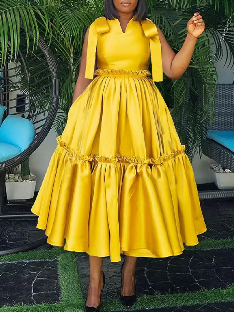 Puffy A Line Party Dresses Yellow Lace Up Sleeveless Ruffles Trim Big Swing Dress Elegant Sweet Dance Prom Night Gowns Plus Size
Puffy A Line Party Dresses Yellow Lace Up Sleeveless Ruffles Trim Big Swing Dress Elegant Sweet Dance Prom Night Gowns Plus Size