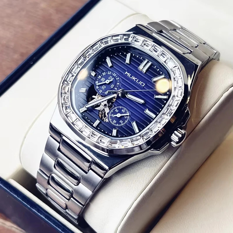 Luxury fully automatic mechanical skeleton men's watch, waterproof luminous steel strip business fashion watch
Luxury fully automatic mechanical skeleton men's watch, waterproof luminous steel strip business fashion watch