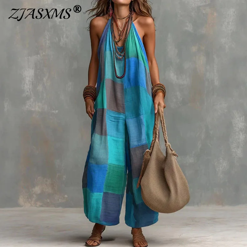 Summer Sleeveless Wide Leg Pants Jumpsuit Woman Spring Plaid Print Loose Rompers Sexy Halter Hollow Boho Vacation Overalls Mujer
Summer Sleeveless Wide Leg Pants Jumpsuit Woman Spring Plaid Print Loose Rompers Sexy Halter Hollow Boho Vacation Overalls Mujer