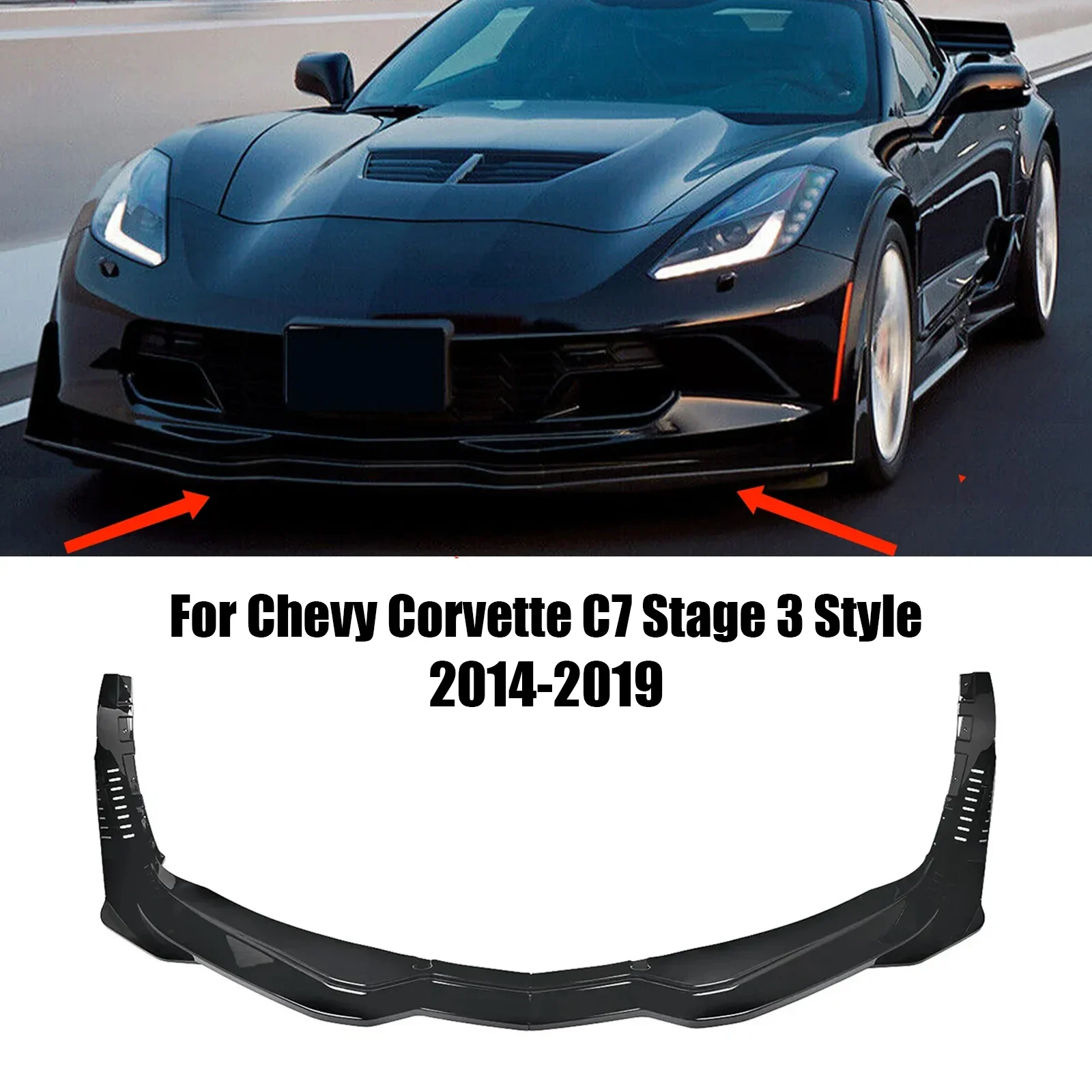 Car Front Bumper Lip&Side Winglets Glossy Black For 2014-2019 Chevy Corvette C7 Z06 Stingray Z51 Stage 3 Style Spoiler Splitter
Car Front Bumper Lip&Side Winglets Glossy Black For 2014-2019 Chevy Corvette C7 Z06 Stingray Z51 Stage 3 Style Spoiler Splitter