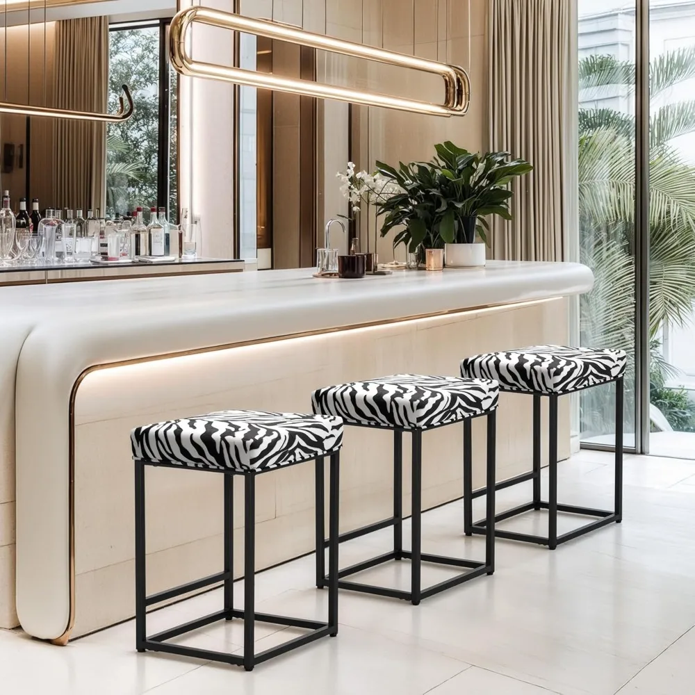 Bar Stools Set of 3 | Counter & Bar Height Kitchen Island Stools | Modern Black & White Zebra Stripes Metal Barstools | 24"
Bar Stools Set of 3 | Counter & Bar Height Kitchen Island Stools | Modern Black & White Zebra Stripes Metal Barstools | 24"