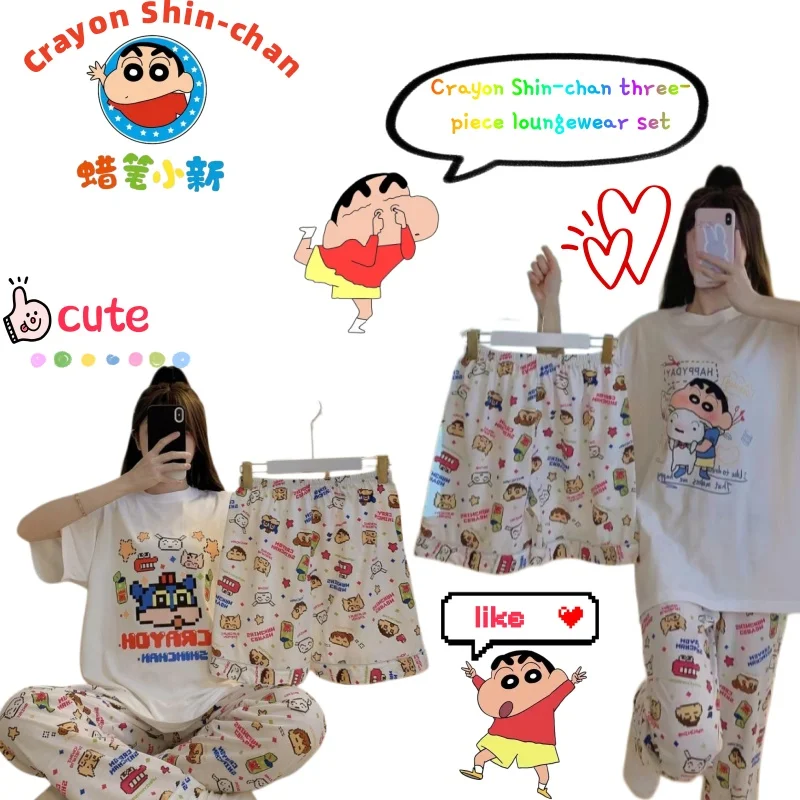 Cute Crayon Shin-chan Casual Pajamas Three-piece Set Cartoon Design Thin Comfortable Loose Round Neck Home Clothes Collection
Cute Crayon Shin-chan Casual Pajamas Three-piece Set Cartoon Design Thin Comfortable Loose Round Neck Home Clothes Collection