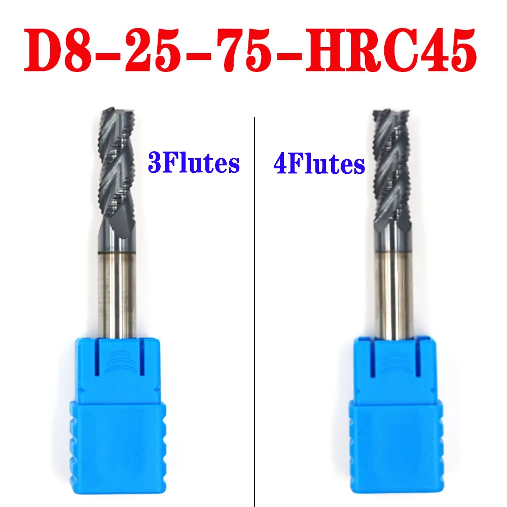1pc D8*D8*25*75 HRC45 3 4 Flutes Roughing end mill Tungsten Solide Carbide End Mills For CNC Milling cutter Tools
1pc D8*D8*25*75 HRC45 3 4 Flutes Roughing end mill Tungsten Solide Carbide End Mills For CNC Milling cutter Tools