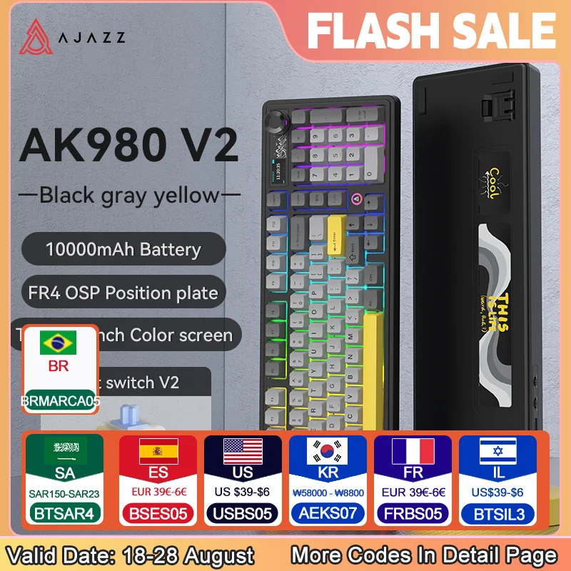 AJAZZ AK980 V2 большая конфигурация третья идентификационная механическая клавиатура для осмотра 10000 мАч сверхдлительный цветной TFT-экран
AJAZZ AK980 V2 большая конфигурация третья идентификационная механическая клавиатура для осмотра 10000 мАч сверхдлительный цветной TFT-экран