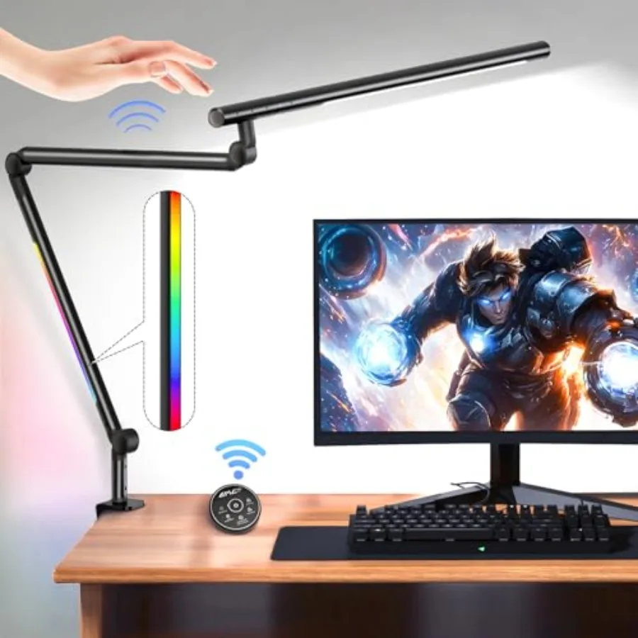 LED Desk Lamp with Clamp, 18W Architect Desk Lamp with, Flexible 3 Sections Swing Arm, with RGB Light, with Remote, with Sensor
LED Desk Lamp with Clamp, 18W Architect Desk Lamp with, Flexible 3 Sections Swing Arm, with RGB Light, with Remote, with Sensor