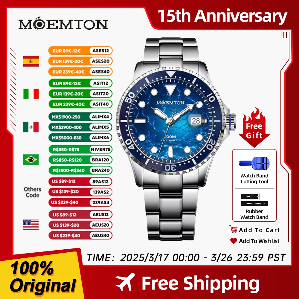 MOEMTON Automatic Mechanical watch 10bar waterproof Sapphire Glass Luminous sports watch Japanese movement Men's watch
MOEMTON Automatic Mechanical watch 10bar waterproof Sapphire Glass Luminous sports watch Japanese movement Men's watch