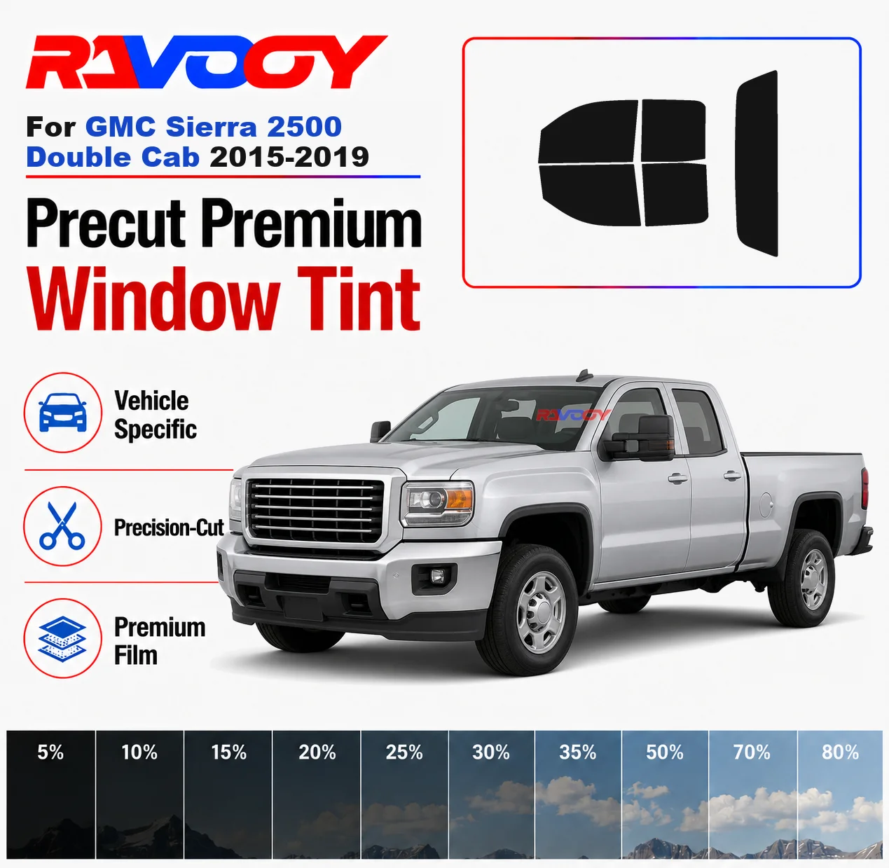 Premium Precut Window Tint Kit Front Rear Windows Rear Windshield For GMC Sierra 2500 Double Cab 2015-2019 Nano Ceramic Film
Premium Precut Window Tint Kit Front Rear Windows Rear Windshield For GMC Sierra 2500 Double Cab 2015-2019 Nano Ceramic Film
