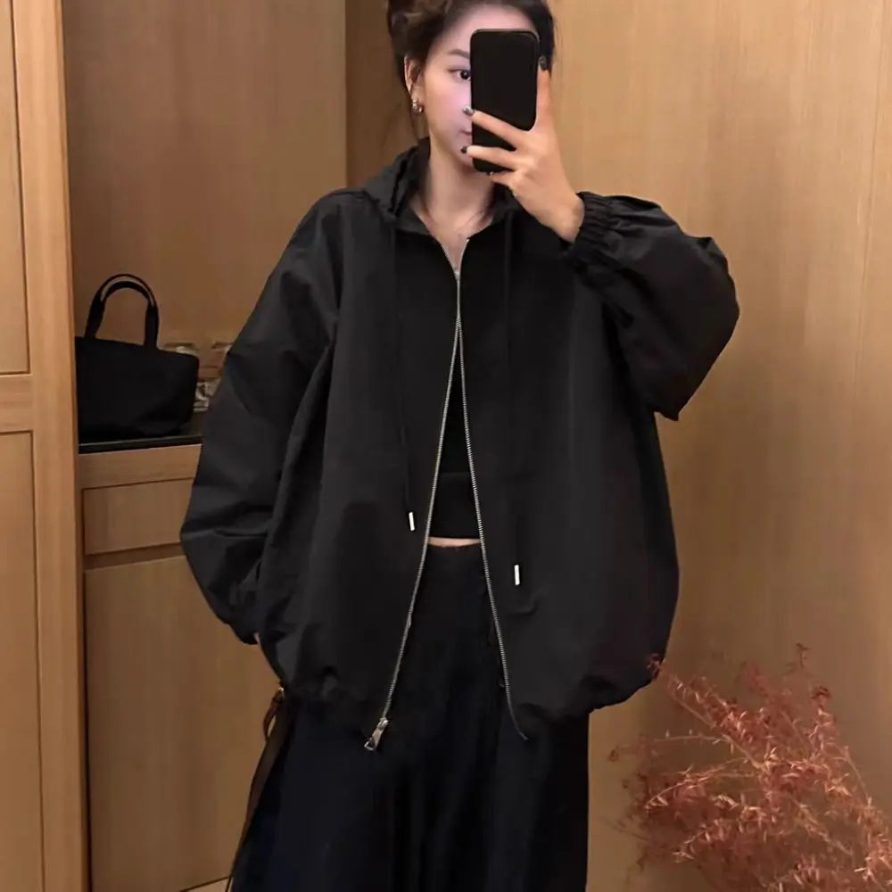 Simple Drawstring Long Sleeved Hooded Loose Thin Korean Ins Hooded Cardigan Clothing Sunscrean Autumn Zipper Coat Top Holiday
Simple Drawstring Long Sleeved Hooded Loose Thin Korean Ins Hooded Cardigan Clothing Sunscrean Autumn Zipper Coat Top Holiday