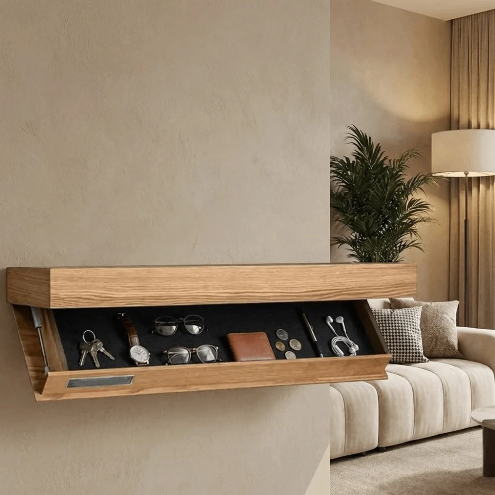 Solid Color Wooden Magic Flap Shelf Wall Mounted Decorative Concealed Floating Shelf Space Saving with Secret Compartment
Solid Color Wooden Magic Flap Shelf Wall Mounted Decorative Concealed Floating Shelf Space Saving with Secret Compartment