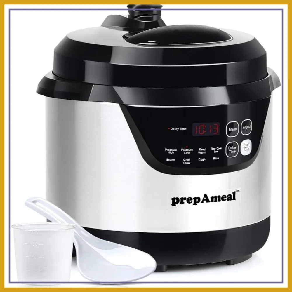 3 Quart 8-in-1 Electric Pressure Cooker, Slow Cooker, Rice Cooker, Steamer, Sauté, Warmer
3 Quart 8-in-1 Electric Pressure Cooker, Slow Cooker, Rice Cooker, Steamer, Sauté, Warmer
