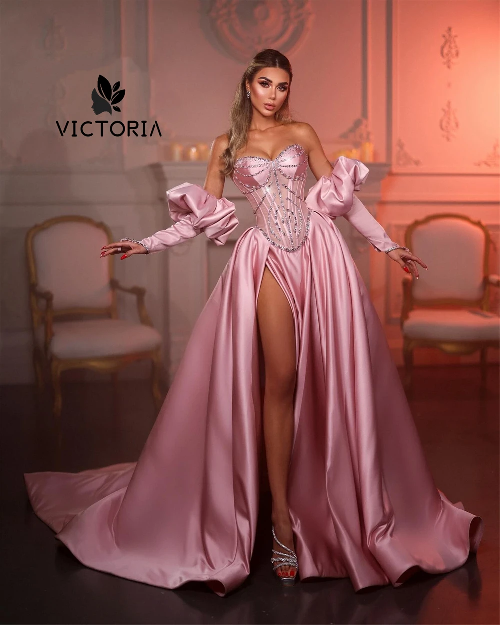 Elegant Women's A Line Evening Dresses Sweetheart Prom Gowns Backless Sleeveless Lace Side Split Vestidos Para Mujer Customized
Elegant Women's A Line Evening Dresses Sweetheart Prom Gowns Backless Sleeveless Lace Side Split Vestidos Para Mujer Customized