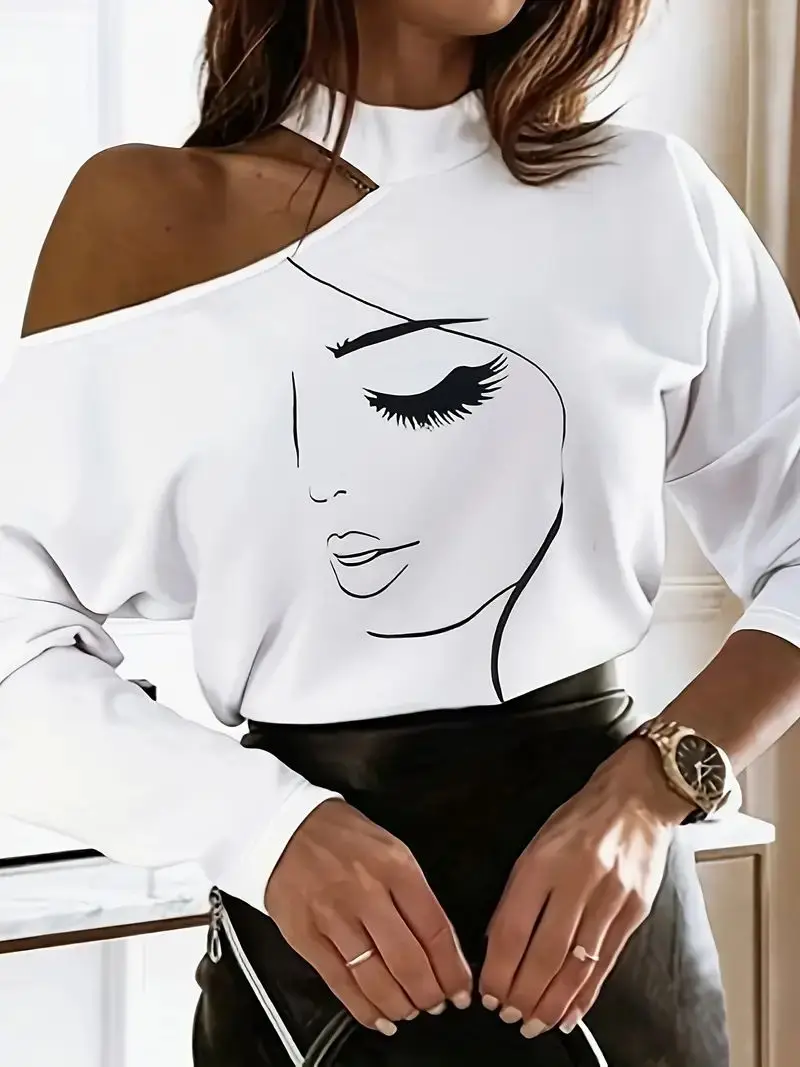 Vibrant Figure Print Mock Neck Long Sleeve T-Shirt - Soft Micro Elasticity Polyester Fabric, Semi-Sheer Portrait Print, Casual S
Vibrant Figure Print Mock Neck Long Sleeve T-Shirt - Soft Micro Elasticity Polyester Fabric, Semi-Sheer Portrait Print, Casual S