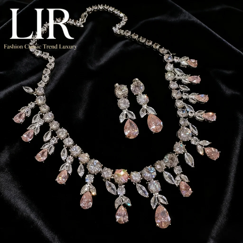 LIR Women's Custom Jewelry Set: Italian Vintage Wheat Ear Gem Necklace, Sparkly Argyle Pink Teardrop Zircon Earrings
LIR Women's Custom Jewelry Set: Italian Vintage Wheat Ear Gem Necklace, Sparkly Argyle Pink Teardrop Zircon Earrings