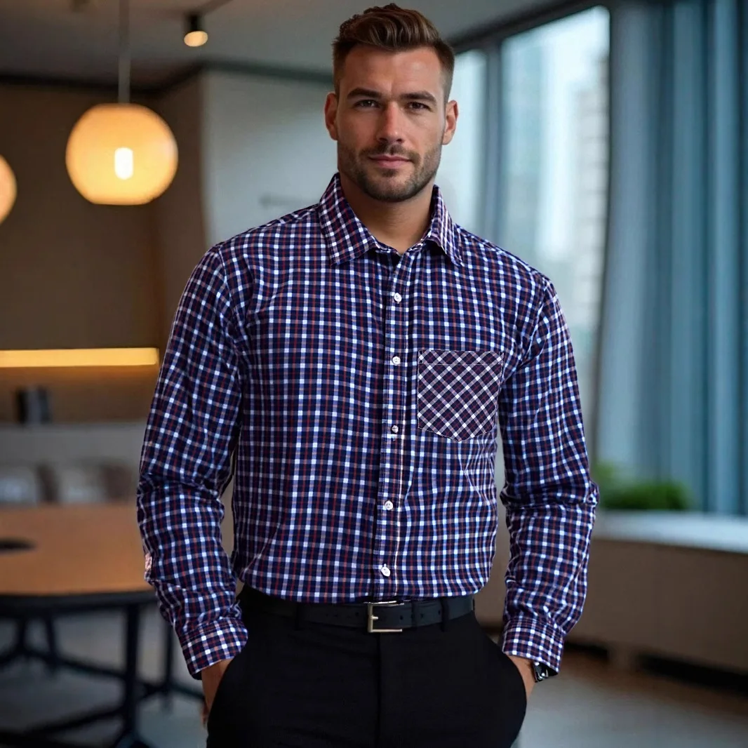 Beauty Size Men's Business Casual Multi-Color Large Size Shirt Lapel Plaid Top 
Beauty Size Men's Business Casual Multi-Color Large Size Shirt Lapel Plaid Top