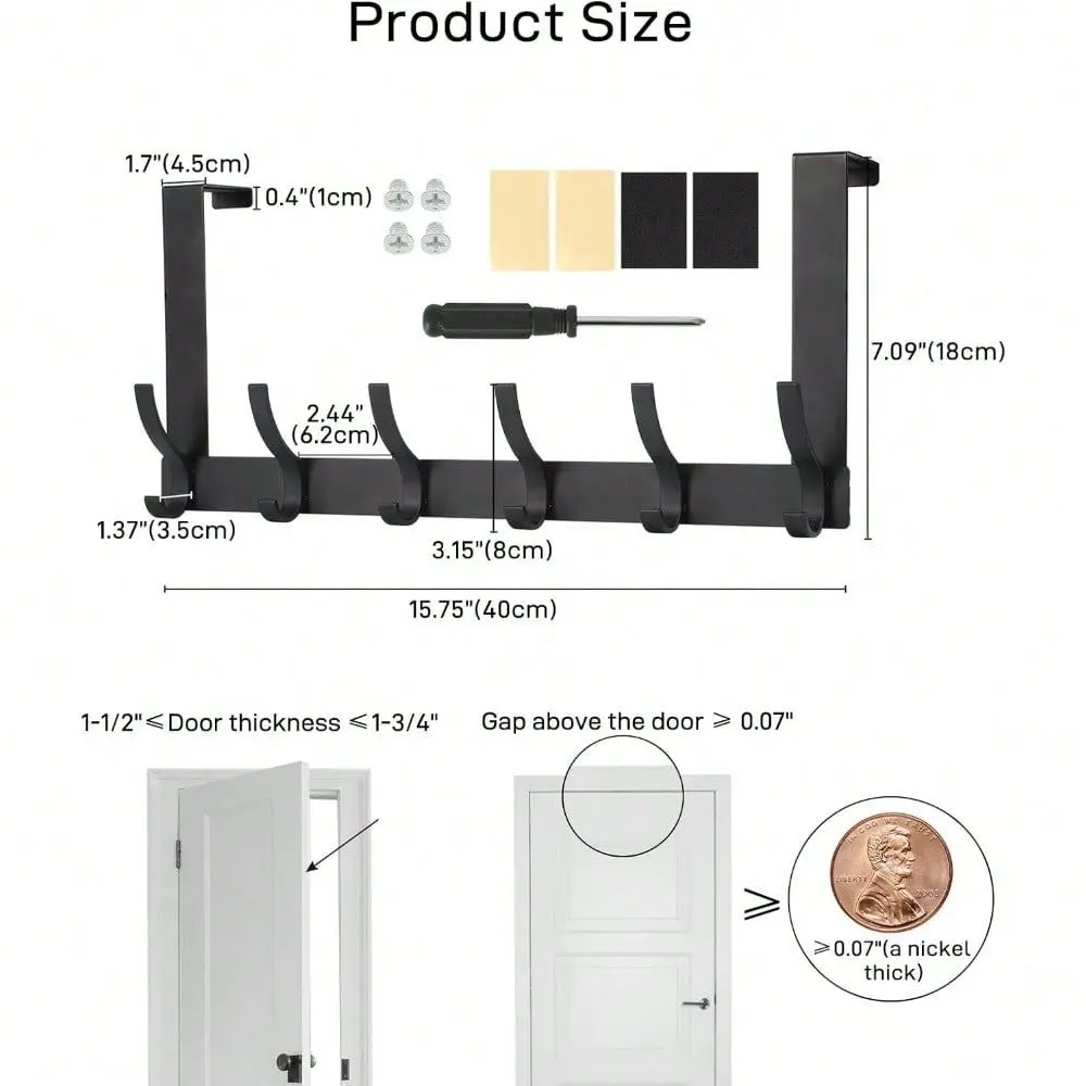 Pack Black Over The Door Hooks, 12Hook HeavyDuty Door Hanger Rack, Versatile Bathroom Towel Rack Coat Hook Organizer, SpaceSavi
Pack Black Over The Door Hooks, 12Hook HeavyDuty Door Hanger Rack, Versatile Bathroom Towel Rack Coat Hook Organizer, SpaceSavi