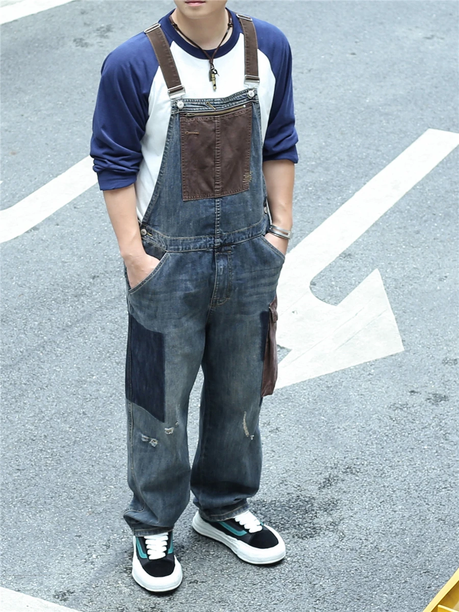 American Sle Spliced Denim Overalls Loose Straight Retro Workwear Men's Autumn Long Pants with Big kets Trendy Jeans
American Sle Spliced Denim Overalls Loose Straight Retro Workwear Men's Autumn Long Pants with Big kets Trendy Jeans