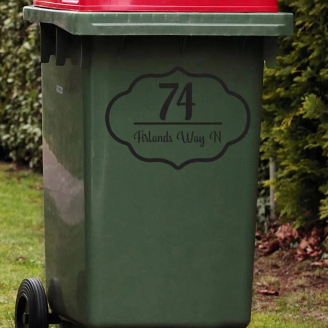 4Pcs Wheelie Bin Decal Wreath Garbage Bin Sticker Trash Can Number Address Decal Custom Street Name Sticker Vinyl Bin Labels 
4Pcs Wheelie Bin Decal Wreath Garbage Bin Sticker Trash Can Number Address Decal Custom Street Name Sticker Vinyl Bin Labels