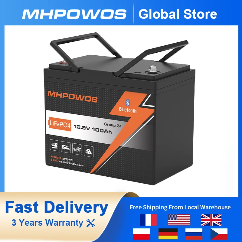 MHPOWOS 12V 100Ah LiFePo4 Battery Bluetooth Control Built-in BMS Lithium Iron Phosphate Cells Pack For Golf Cart Solar For Boat
MHPOWOS 12V 100Ah LiFePo4 Battery Bluetooth Control Built-in BMS Lithium Iron Phosphate Cells Pack For Golf Cart Solar For Boat