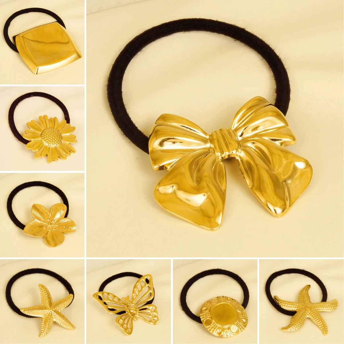Big Stainless Steel Butterfly Flower Starfish Bow Shaped Hair Ties For Girls Women Elastic Hair Bands Hair Accessories Ponytail
Big Stainless Steel Butterfly Flower Starfish Bow Shaped Hair Ties For Girls Women Elastic Hair Bands Hair Accessories Ponytail