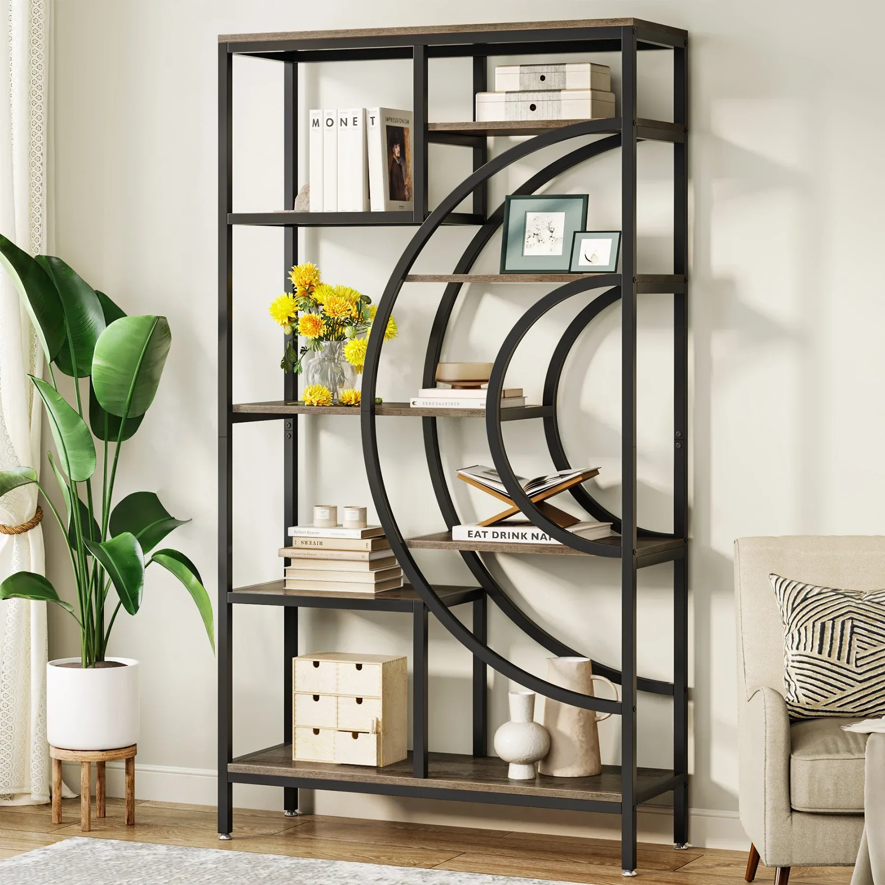 71" Geometric Bookcase, Industrial 8-Tiers Bookshelves, Rustic Etagere Bookcase with Metal Frame, Open Storage Shelving Units
71" Geometric Bookcase, Industrial 8-Tiers Bookshelves, Rustic Etagere Bookcase with Metal Frame, Open Storage Shelving Units