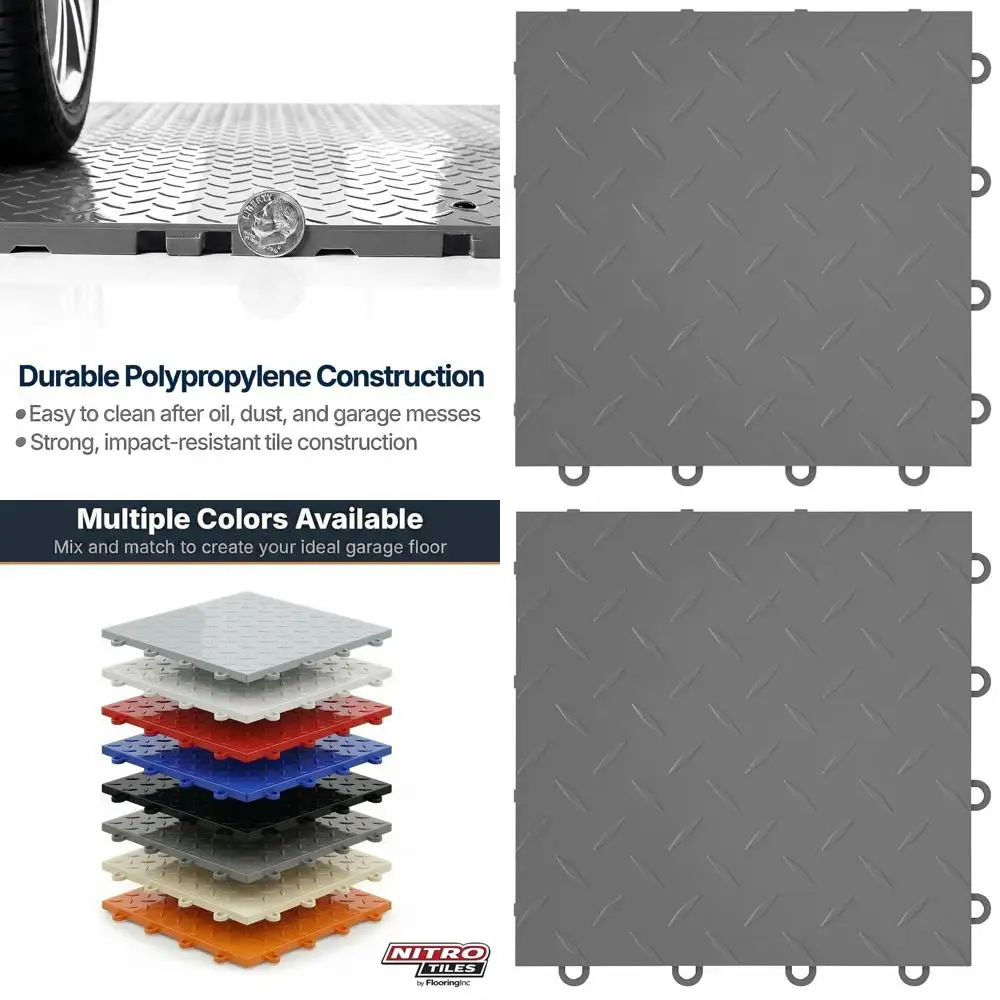 12 x 12 Heavy-Duty Interlocking Garage Floor Tiles, Diamond Pattern Polypropylene Flooring, Non-Slip, Graphite, 12-Pack, 12 Sq/f
12 x 12 Heavy-Duty Interlocking Garage Floor Tiles, Diamond Pattern Polypropylene Flooring, Non-Slip, Graphite, 12-Pack, 12 Sq/f