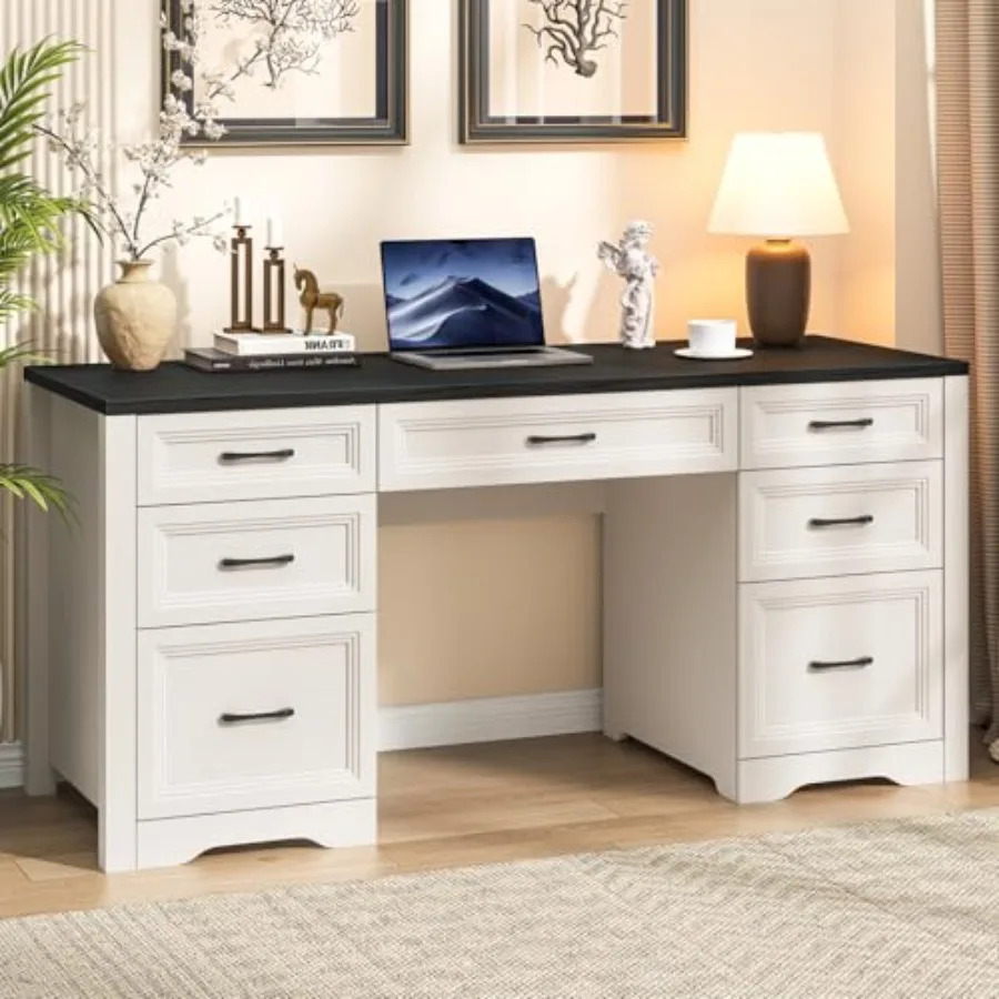 Farmhouse Executive Desk, Wood Home Office Desk with 2 Large File Drawers and 5 Storage Cabinets, Rustic Writing Desk for Work
Farmhouse Executive Desk, Wood Home Office Desk with 2 Large File Drawers and 5 Storage Cabinets, Rustic Writing Desk for Work