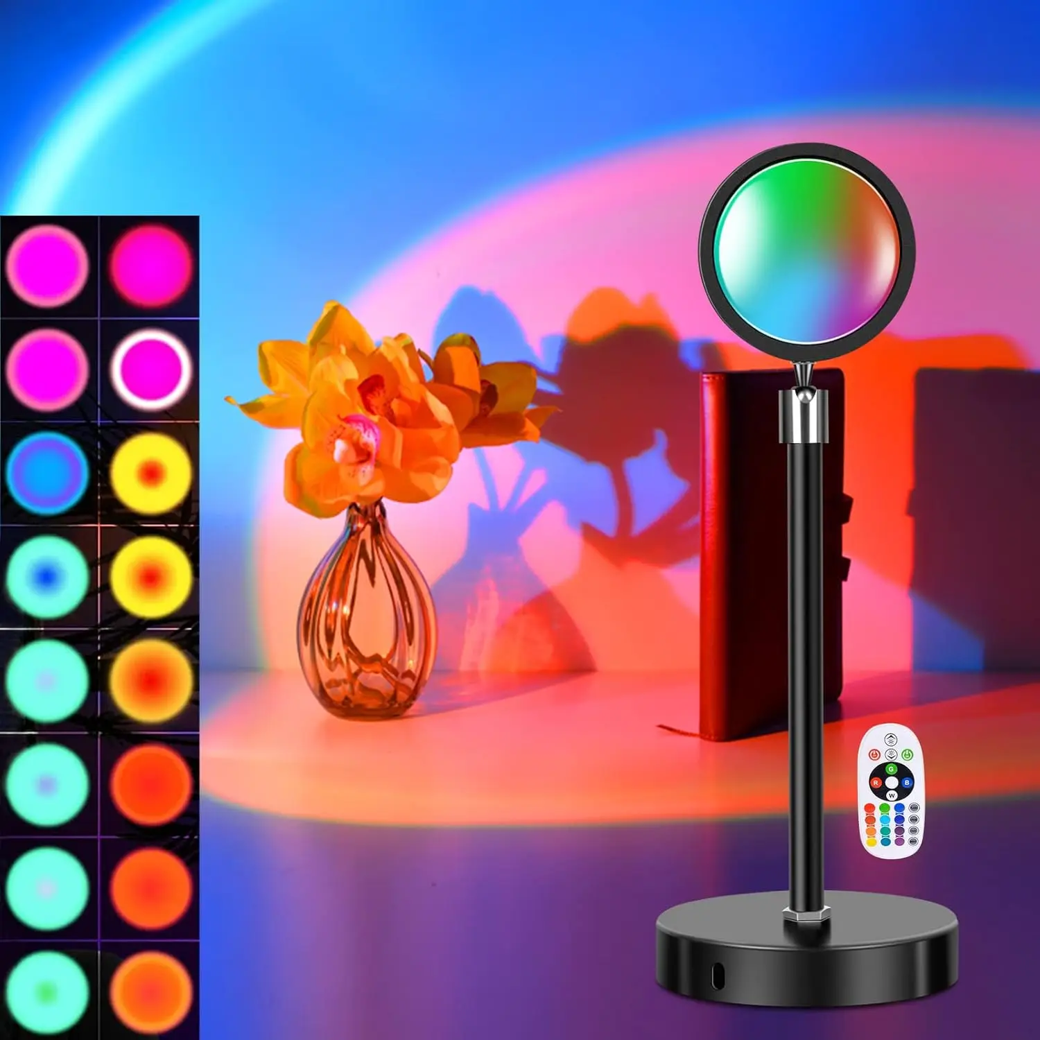 Sunset Projection Lamp with Remote Control, 16 Colors Dimmable Light for Photography and Home Decor
Sunset Projection Lamp with Remote Control, 16 Colors Dimmable Light for Photography and Home Decor
