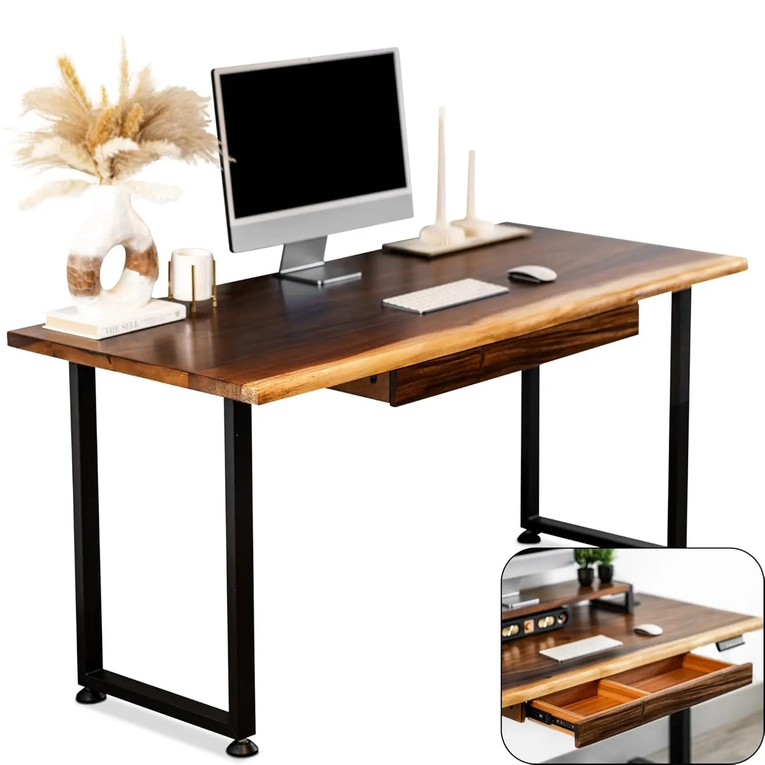 Solid Wood Computer Desk with Drawer, Live Edge, Metal Legs, Scratch & Stain Resistant, 48x27", Customized
Solid Wood Computer Desk with Drawer, Live Edge, Metal Legs, Scratch & Stain Resistant, 48x27", Customized