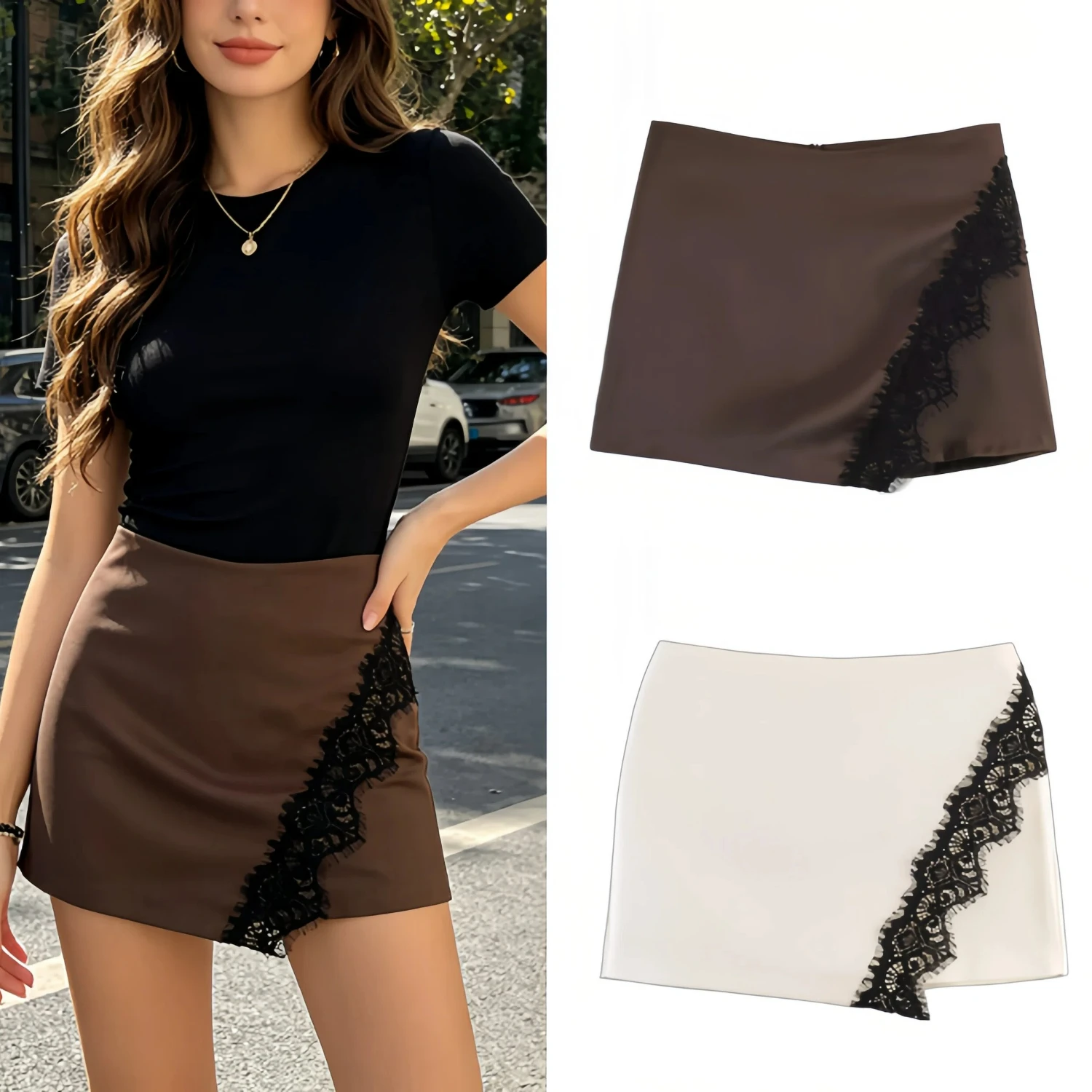 Lace Trimmed High Waist Skort 2026 New Summer Splice Design Casual Mini Shorts Fashion Elegant Figure Flattering Skort
Lace Trimmed High Waist Skort 2026 New Summer Splice Design Casual Mini Shorts Fashion Elegant Figure Flattering Skort