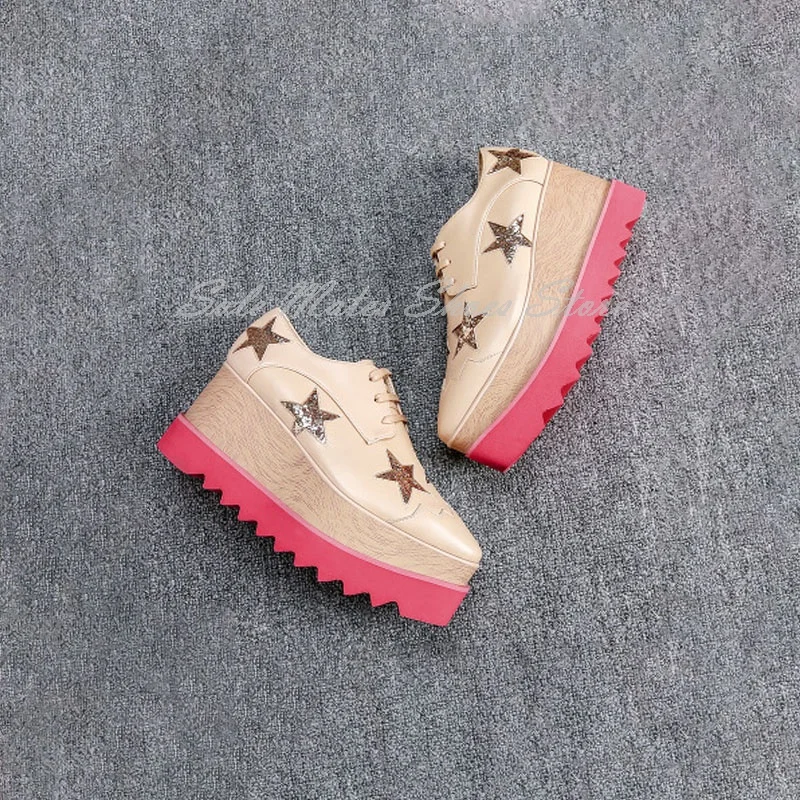 Spring Pink Sole Star Wedge Heel Pumps Designer Round Toe Platform Thick Bottom Casual Shoes Lace Up Female Trendy Shoes
Spring Pink Sole Star Wedge Heel Pumps Designer Round Toe Platform Thick Bottom Casual Shoes Lace Up Female Trendy Shoes