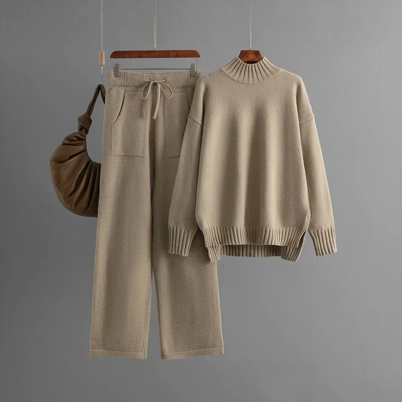 Casual Knitted Set Women's Winter Sets Thick Loose Sweater Mock Neck Long Sleeve lace up Pocket 2-Piece Set Women's Winter Sets
Casual Knitted Set Women's Winter Sets Thick Loose Sweater Mock Neck Long Sleeve lace up Pocket 2-Piece Set Women's Winter Sets