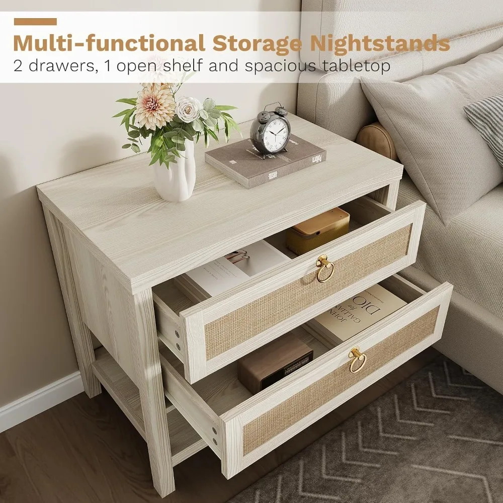 Large Rattan Night Stand Set of 2:Boho Nightstand with Drawers and Storage Shelf, White Bedside Table End Table, Customized
Large Rattan Night Stand Set of 2:Boho Nightstand with Drawers and Storage Shelf, White Bedside Table End Table, Customized