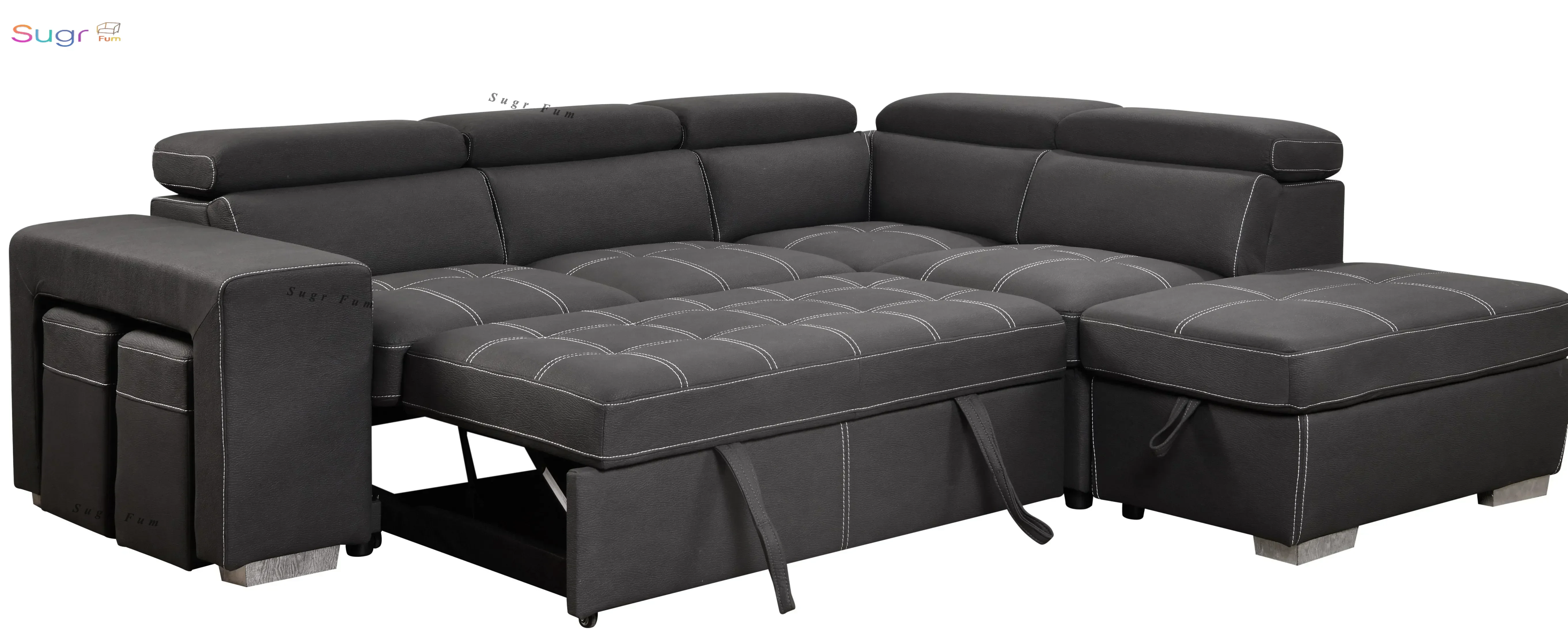 105" Sectional Sofa with Adjustable Headrest ,Sleeper Sectional Pull Out Couch Bed with Storage Ottoman and 2 Stools
105" Sectional Sofa with Adjustable Headrest ,Sleeper Sectional Pull Out Couch Bed with Storage Ottoman and 2 Stools