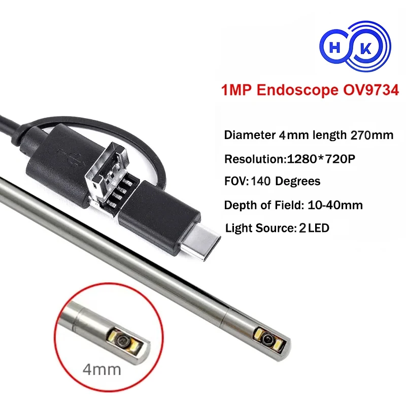OV9734 1MP 30FPS HD 4mm Side View Endoscope Wide Angle FOV140 Degree Macro USB Endoscope Camera
OV9734 1MP 30FPS HD 4mm Side View Endoscope Wide Angle FOV140 Degree Macro USB Endoscope Camera