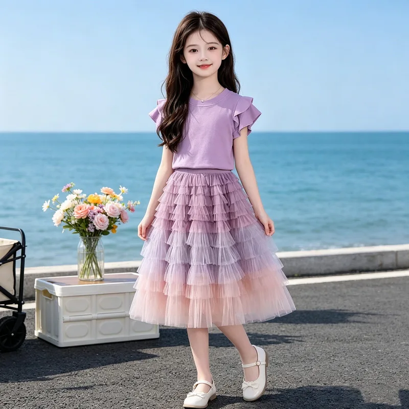 Girls Summer Outfit Short Sleeve T-Shirt And Mesh Princess Cake Skirt Two-Piece Set Sweet Style Children's Clothing Baby Clothes
Girls Summer Outfit Short Sleeve T-Shirt And Mesh Princess Cake Skirt Two-Piece Set Sweet Style Children's Clothing Baby Clothes