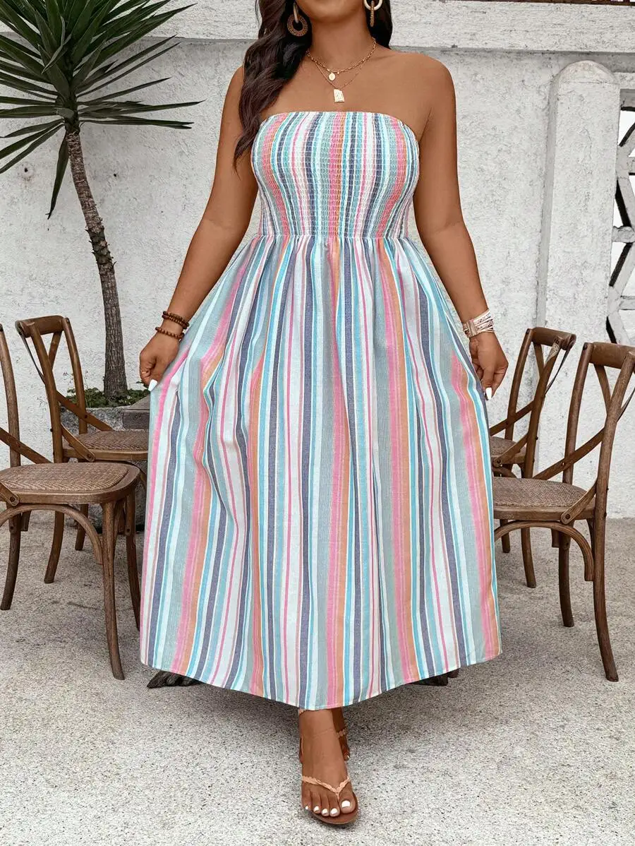 Plus Size Women Summer Colorful Striped Tube Top A-Line Maxi Dress Casual Boho Beach Outfit
Plus Size Women Summer Colorful Striped Tube Top A-Line Maxi Dress Casual Boho Beach Outfit