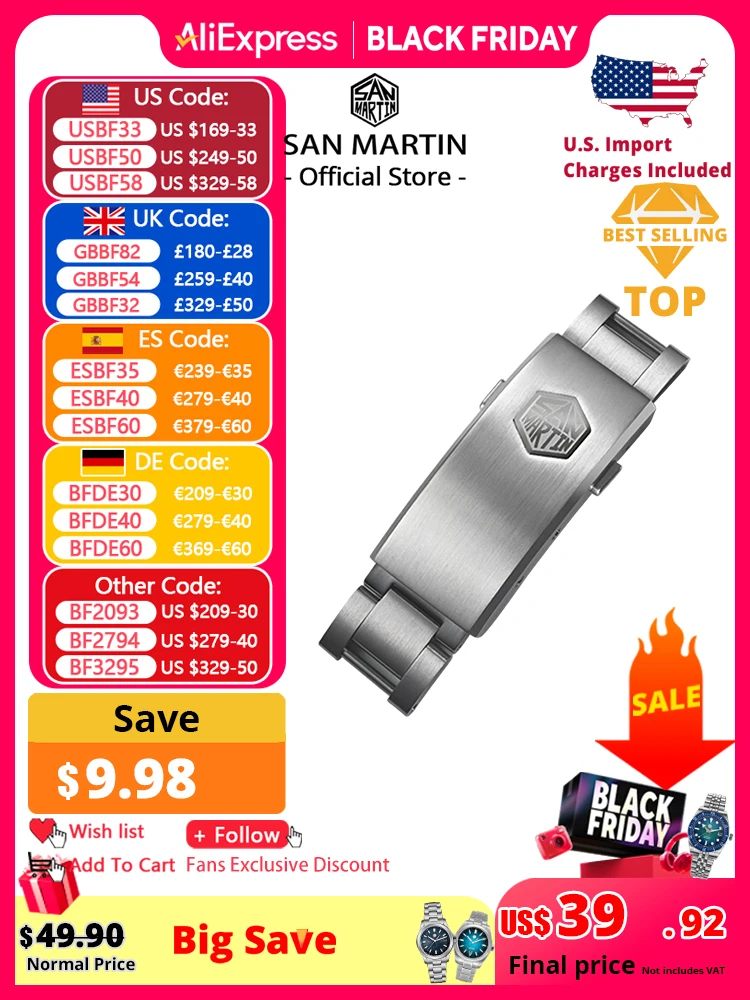 San Martin New Fly Регулируемая застежка Детали для часов Браслет Застежка для 16 мм Укороченная модель Пряжка Складная застежка Неуниверсальная
San Martin New Fly Регулируемая застежка Детали для часов Браслет Застежка для 16 мм Укороченная модель Пряжка Складная застежка Неуниверсальная