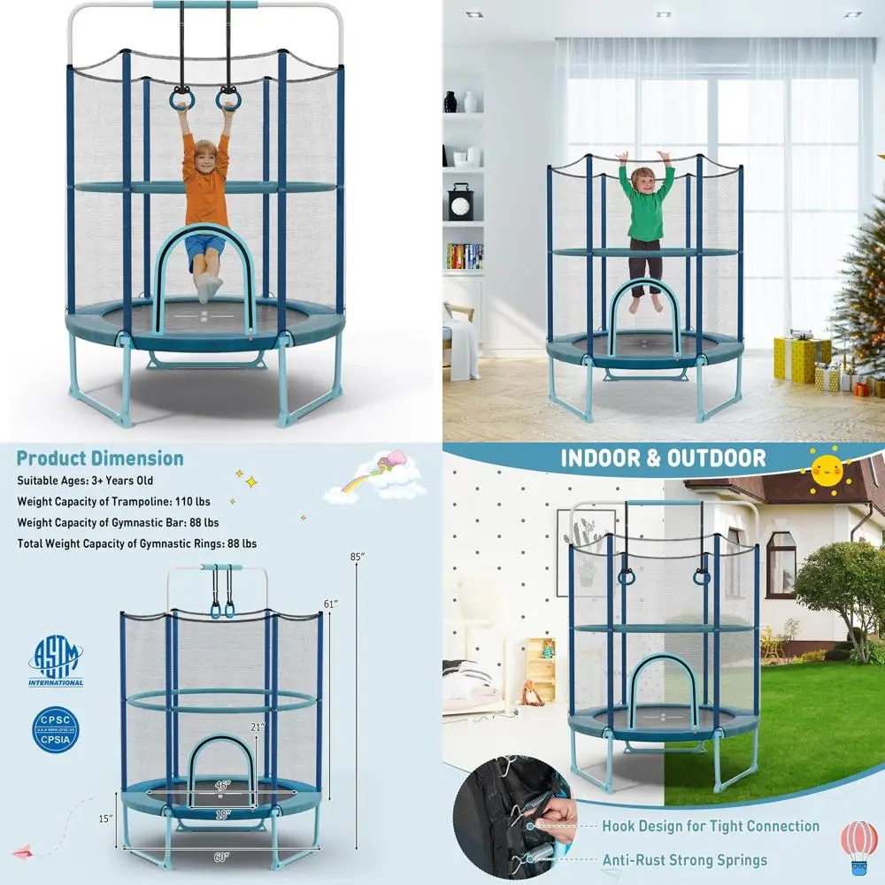 5FT Trampoline for Kids, ASTM Approved Toddler Trampoline with Adjustable Horizontal Bar, Enclosure Safety Net & Kitten Trapeze
5FT Trampoline for Kids, ASTM Approved Toddler Trampoline with Adjustable Horizontal Bar, Enclosure Safety Net & Kitten Trapeze