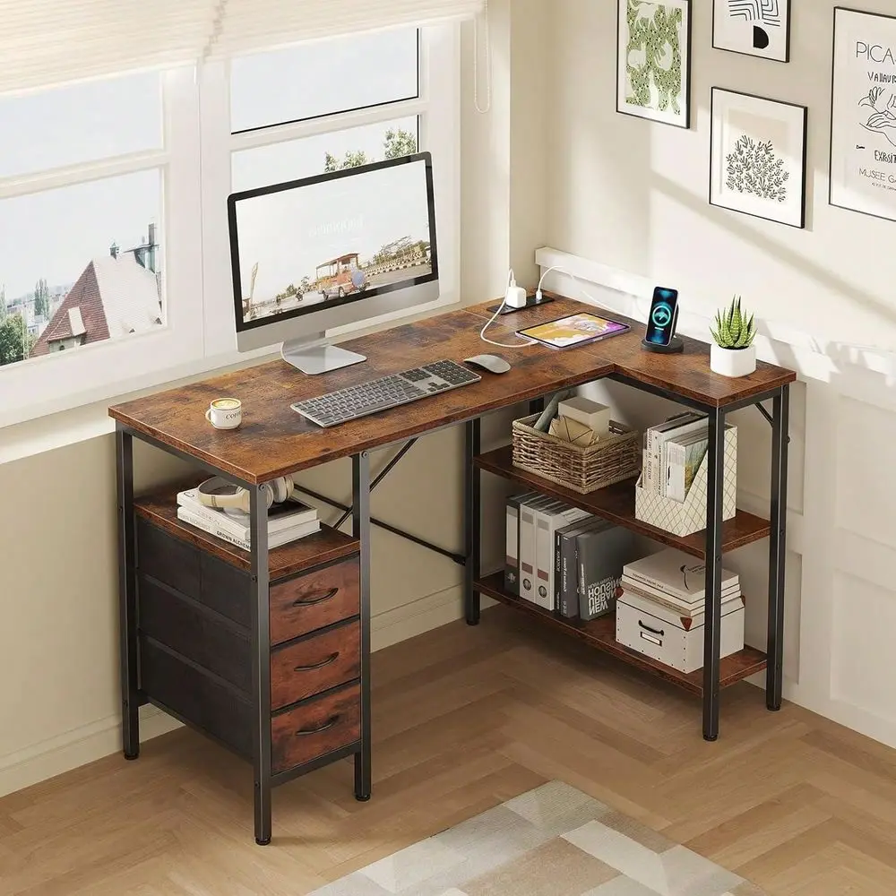 L Shaped Desk With Shelf Drawers, White Corner Computer Desks Gaming With Power Outlet, Study Table With Adjustable Shelves, Ho
L Shaped Desk With Shelf Drawers, White Corner Computer Desks Gaming With Power Outlet, Study Table With Adjustable Shelves, Ho