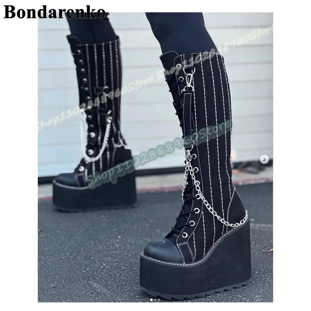 Black Metal Chain Buckle Strap Platform Boots Wedges High Heel Shoes For Women Cross Tied Round Toe Casual Stylish Women Boots
Black Metal Chain Buckle Strap Platform Boots Wedges High Heel Shoes For Women Cross Tied Round Toe Casual Stylish Women Boots